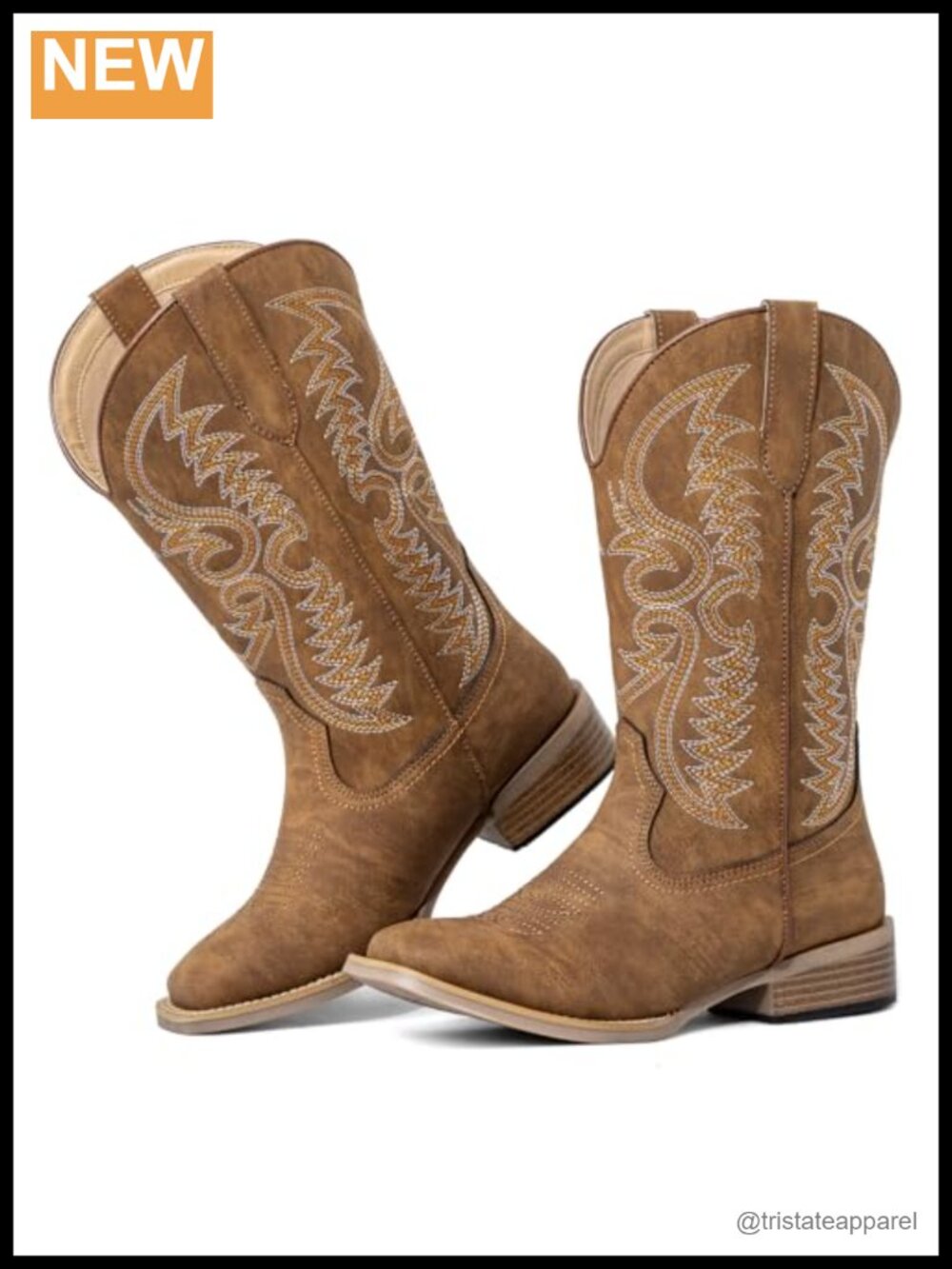 Extra Wide Calf Cowboy Boots for Women – Faux Leather Square Toe Pull-On